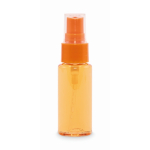 Bote pulverizador corporal con pulsador y tapa 30ml color naranja transparente cuarta vista