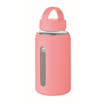 Botella de vidrio borosilicato con funda silicona 600 ml color rosa