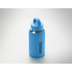 Botella de vidrio borosilicato con funda silicona 600 ml color turquesa vista fotografía segunda vista