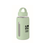 Botella de vidrio borosilicato con funda silicona 600 ml color verde menta vista de impresión