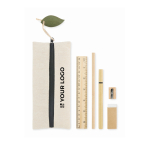 Set de escritura en bolsa de yute con varios útiles escolares color negro vista de impresión