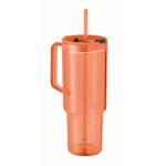 Vaso portátil translucido de RPET con tapa y pajita 1.2L color naranja transparente