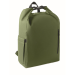 Mochila roll top RPET para portátil con bolsillo lateral elástico 15'' color verde militar