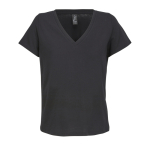 Camiseta de algodón semi peinado para mujer en cuello V SOL'S color negro tercera vista