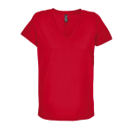 Camiseta de algodón semi peinado para mujer en cuello V SOL'S color rojo quinta vista