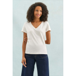 Camiseta de algodón semi peinado para mujer en cuello V SOL'S color blanco
