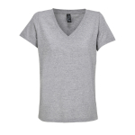 Camiseta de algodón semi peinado para mujer en cuello V SOL'S color gris jaspeado