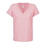 Camiseta de algodón semi peinado para mujer en cuello V SOL'S color rosa claro