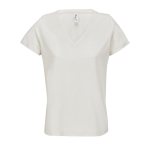 Camiseta de algodón semi peinado para mujer en cuello V SOL'S color blanco roto