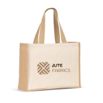 Bolsa de lona con fuelle y lateral laminado con asas largas 320g/m2 color natural imagen con logo