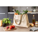 Bolsa de lona con fuelle y lateral laminado con asas largas 320g/m2 vista bodegón