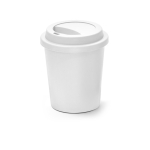 Vaso de viaje de plástico de pared simple y apto para microondas 350ml color blanco