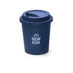 Vaso de viaje de plástico de pared simple y apto para microondas 350ml color azul marino imagen con logo