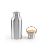 Botella de acero inoxidable con tapa de bambú con asa 580ml color plateado mate