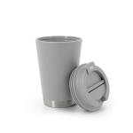 Vaso de viaje de plástico doble pared con tapa abatible 410ml color gris