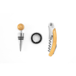 Set de vino en bambú y acero inoxidable con 3 accesorios color natural primera vista