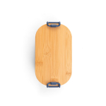 Fiambrera hermética de plástico con tapa de bambú y hebillas 1L color azul marino