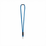 Lanyard tubular de poliamida con mosquetón y etiqueta sublimable color azul