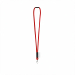 Lanyard tubular de poliamida con mosquetón y etiqueta sublimable color rojo