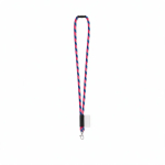 Lanyard tubular de poliamida con mosquetón y etiqueta sublimable color rosa fluorescente