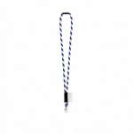 Lanyard tubular de poliamida con mosquetón y etiqueta sublimable color blanco/azul