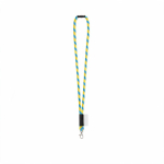 Lanyard tubular de poliamida con mosquetón y etiqueta sublimable color azul cian