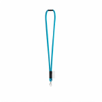 Lanyard tubular de poliamida con mosquetón y etiqueta sublimable color azul claro