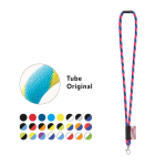 Lanyard tubular de poliamida con mosquetón y etiqueta sublimable varios colores