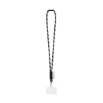 Lanyard tubular fabricado en Europa con mosquetón estándar color negro/gris