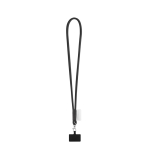 Lanyard tubular con mosquetón y soporte para móvil 6,5 x 4,1cm color negro