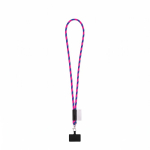 Lanyard tubular con mosquetón y soporte para móvil 6,5 x 4,1cm color rosa fluorescente