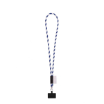 Lanyard tubular con mosquetón y soporte para móvil 6,5 x 4,1cm color blanco/azul