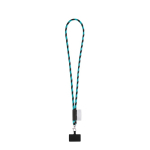 Lanyard tubular con mosquetón y soporte para móvil 6,5 x 4,1cm color azul cian