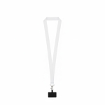 Lanyard de poliéster sublimado con mosquetón y soporte para móvil 2cm color blanco
