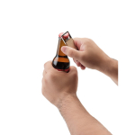 Llavero rectangular de zinc y bambú con descapsulador integrado color natural tercera vista