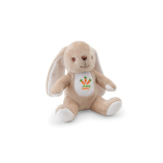 Peluche de conejo de poliéster con parche personalizable color beige imagen con logo