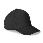 Gorra de algodón cepillado 5 paneles con hebilla metálica 260 g/m2 color negro primera vista