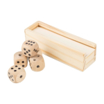 Juego de dados de madera de haya en caja con tapa deslizante primera vista