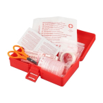 Botiquín en caja de plástico con cierre de clip y 15 piezas primera vista