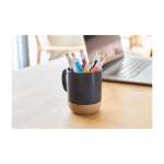 Bolígrafo de plástico con pulsador de bambú y clip blanco tinta azul octava vista