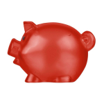 Hucha con forma de cerdito de plástico reciclado para personalizar color rojo primera vista