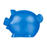 Hucha con forma de cerdito de plástico reciclado para personalizar color azul real primera vista