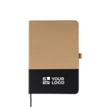 Libreta de RPET con detalle de PU en la parte baja A5 hojas a rayas color beige vista de impresión