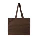 Bolsa de algodón OEKO-TEX con fuelle y asas largas 180g/m² color marrón oscuro primera vista