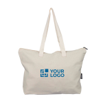 Bolsa de polialgodón reciclado con cremallera y asas largas 330g/m² color beige vista de impresión