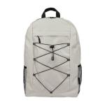 Mochila deportiva con bandas elásticas y mallas laterales color beige primera vista