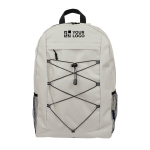 Mochila deportiva con bandas elásticas y mallas laterales color beige vista de impresión