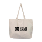 Bolsa de pana con asas largas con un compartimento y bolsillo interno color beige vista de impresión