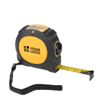 Flexómetro con ventana superior de visualización y cinta doble cara 3M color amarillo oscuro vista de impresión