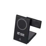 Estación de carga inalámbrica magnética 3 en 1 ultrafina 15W color negro vista de impresión